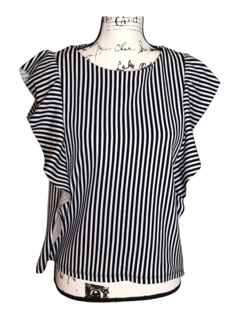 Bobeau Flutter Sleeve Striped Blouse Size M